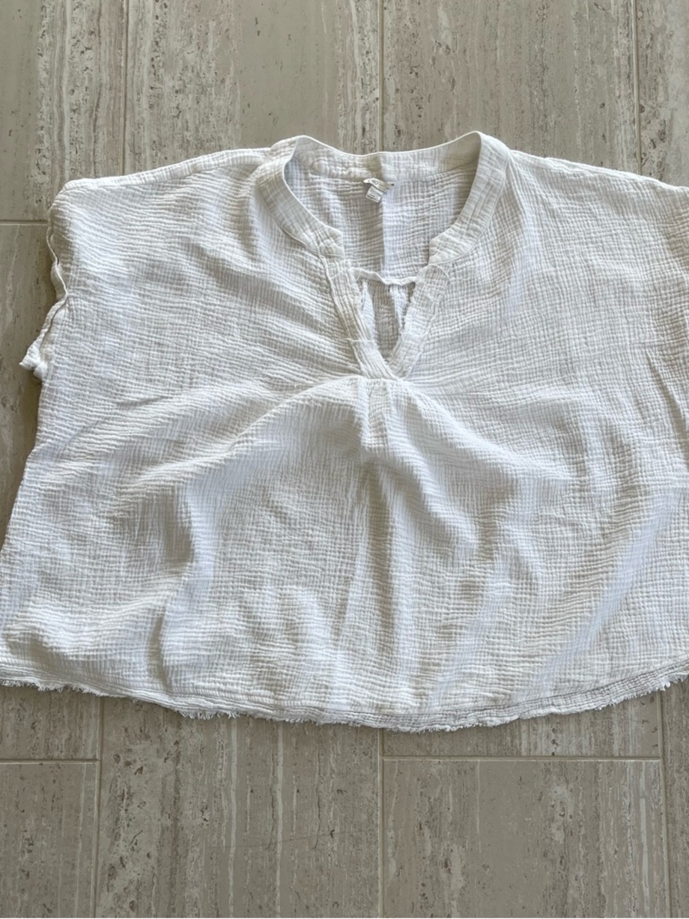 Cato Plus 22/24W White 100% Cotton Double Gauze V-Neck Top Raw Hem Boho Blouse